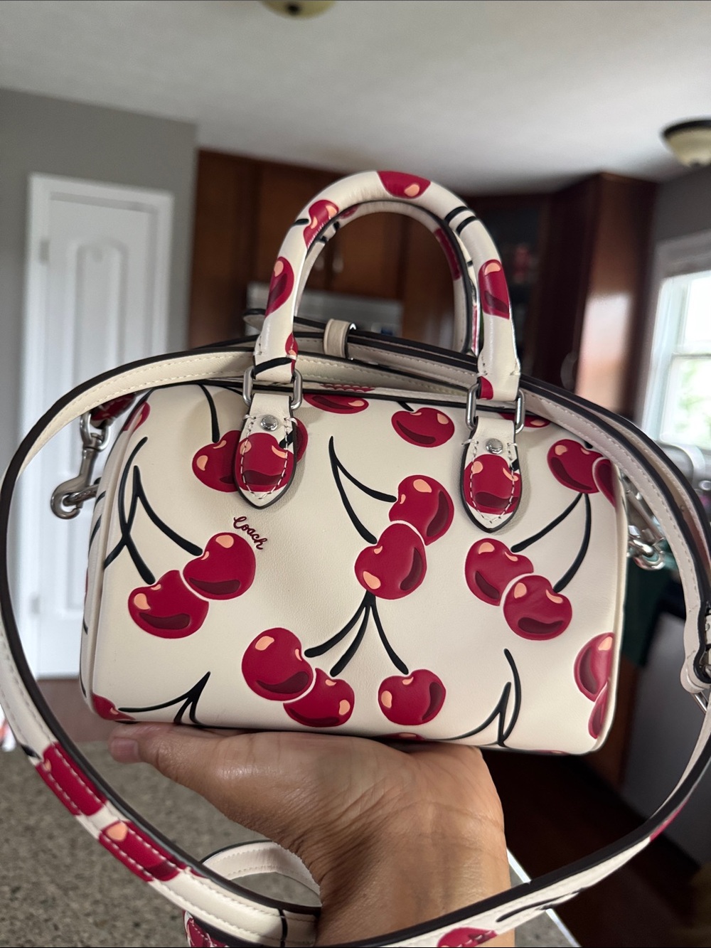 🍒Super Cute🍒 Authentic Coach CY745 Cream Mini Satchel with Red Cherry Print 🍒 - Picture 4 of 15